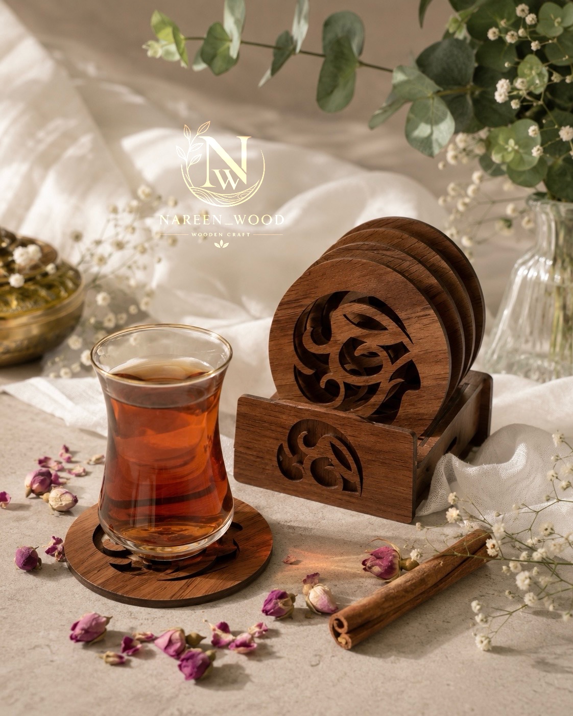 ست ۶تایی زیر لیوانی چوبی طرح پیچک