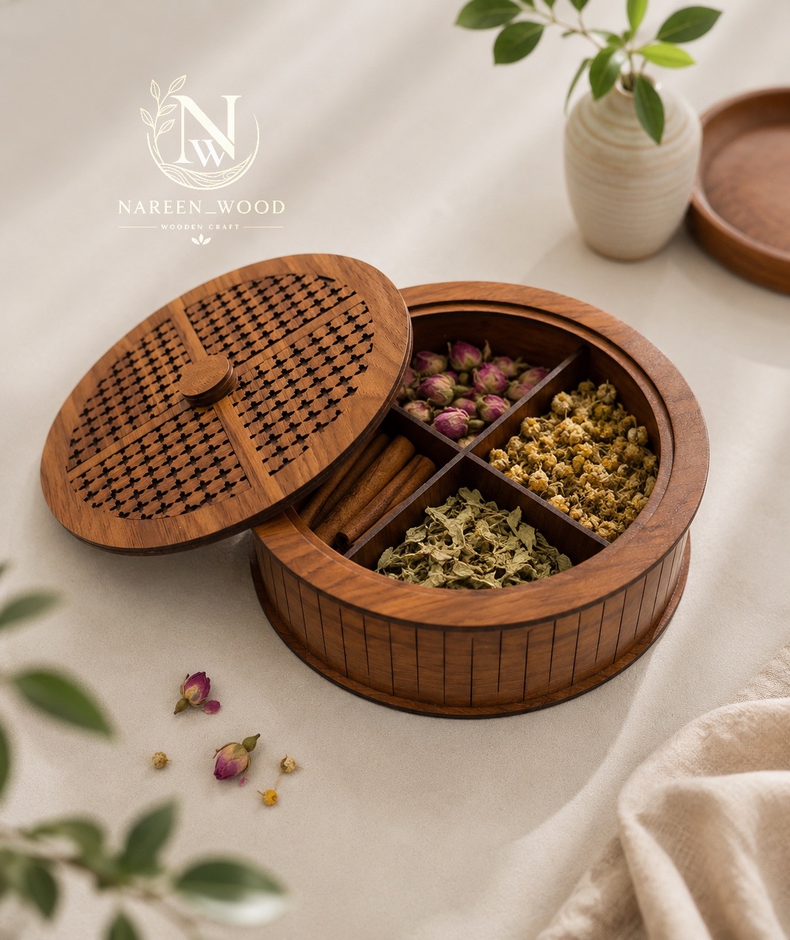 تی باکس گرد چوبی چهار خانه  تک درب