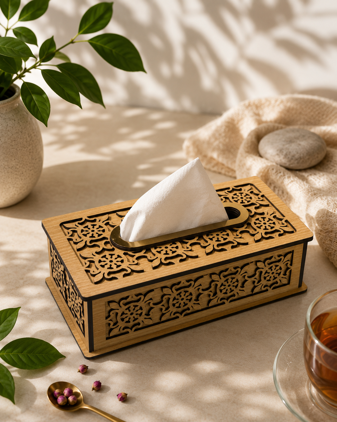 جا دستمال کاغذی چوبی طرح ماهور