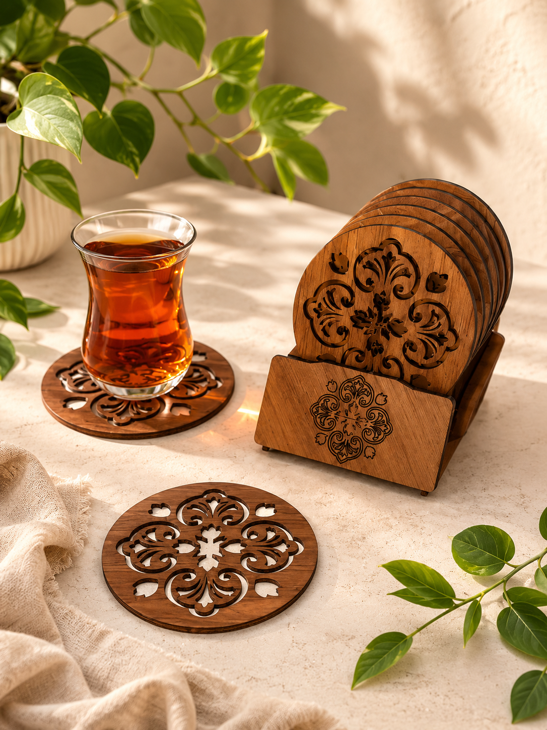 ست ۶عدد زیر لیوانی چوبی طرح چهار برگ